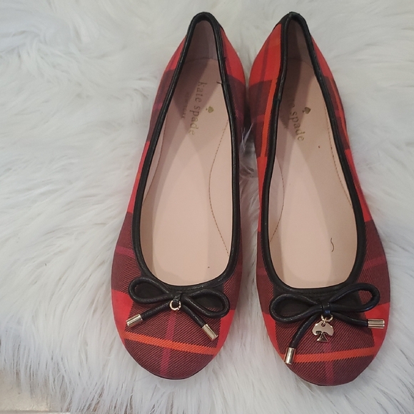 kate spade Shoes - Kate Spade Preppy  Red and Black Flats with Bow Accent